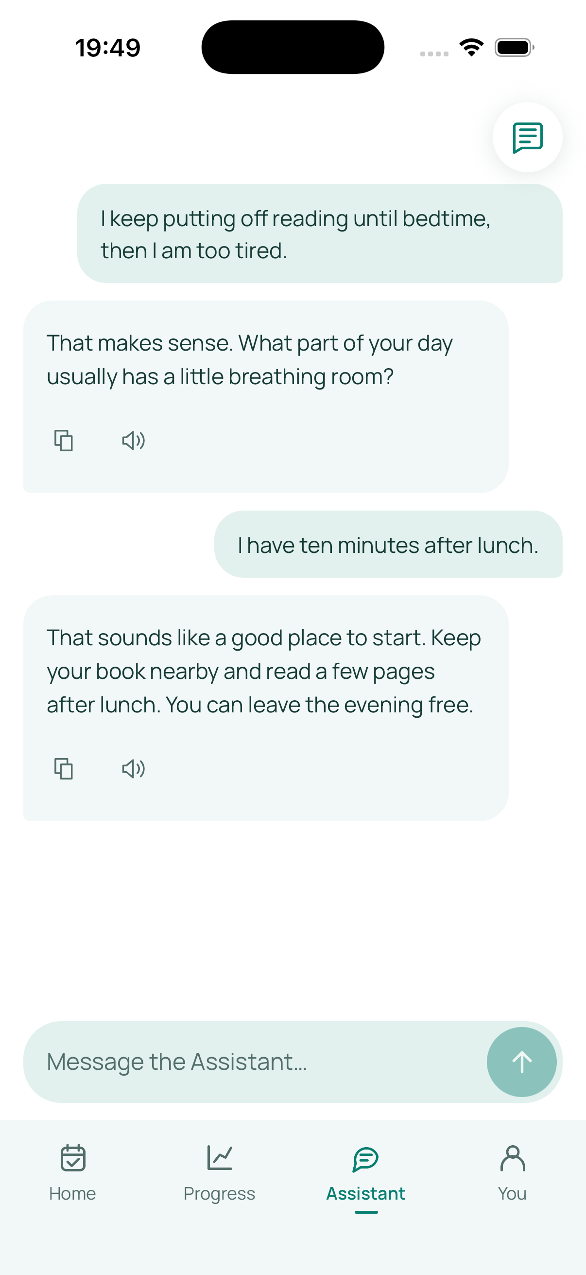 A sample conversation about finding time to read